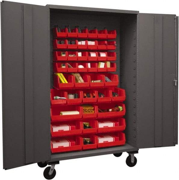 Durham - 42 Bin Mobile Storage Cabinet - Steel, 48" Wide x 24" Deep x 80" High, Red - Eagle Tool & Supply