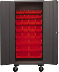 Durham - 30 Bin Mobile Storage Cabinet - Steel, 36" Wide x 24" Deep x 80" High, Red - Eagle Tool & Supply