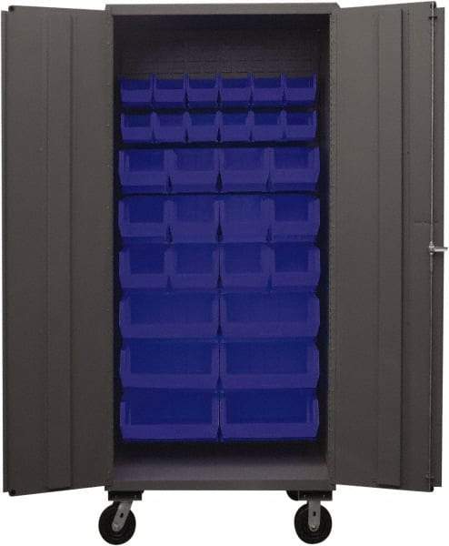 Durham - 30 Bin Mobile Storage Cabinet - Steel, 36" Wide x 24" Deep x 80" High, Blue - Eagle Tool & Supply