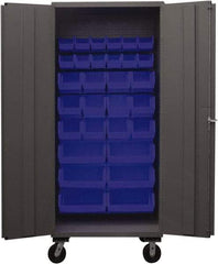 Durham - 30 Bin Mobile Storage Cabinet - Steel, 36" Wide x 24" Deep x 80" High, Blue - Eagle Tool & Supply