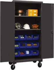 Durham - 2 Shelf 12 Bin Mobile Storage Cabinet - Steel, 36" Wide x 24" Deep x 80" High, Blue - Eagle Tool & Supply