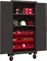 Durham - 2 Shelf 12 Bin Mobile Storage Cabinet - Steel, 36" Wide x 24" Deep x 80" High, Red - Eagle Tool & Supply
