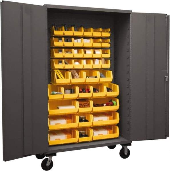 Durham - 42 Bin Mobile Storage Cabinet - Steel, 48" Wide x 24" Deep x 80" High, Yellow - Eagle Tool & Supply