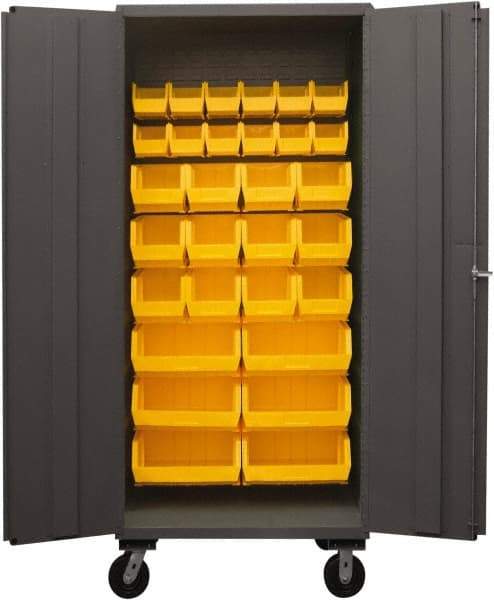 Durham - 30 Bin Mobile Storage Cabinet - Steel, 36" Wide x 24" Deep x 80" High, Yellow - Eagle Tool & Supply
