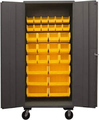 Durham - 30 Bin Mobile Storage Cabinet - Steel, 36" Wide x 24" Deep x 80" High, Yellow - Eagle Tool & Supply