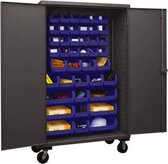 Durham - 42 Bin Mobile Storage Cabinet - Steel, 48" Wide x 24" Deep x 80" High, Blue - Eagle Tool & Supply