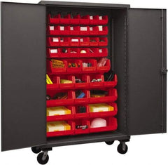 Durham - 42 Bin Mobile Storage Cabinet - Steel, 48" Wide x 24" Deep x 80" High, Red - Eagle Tool & Supply