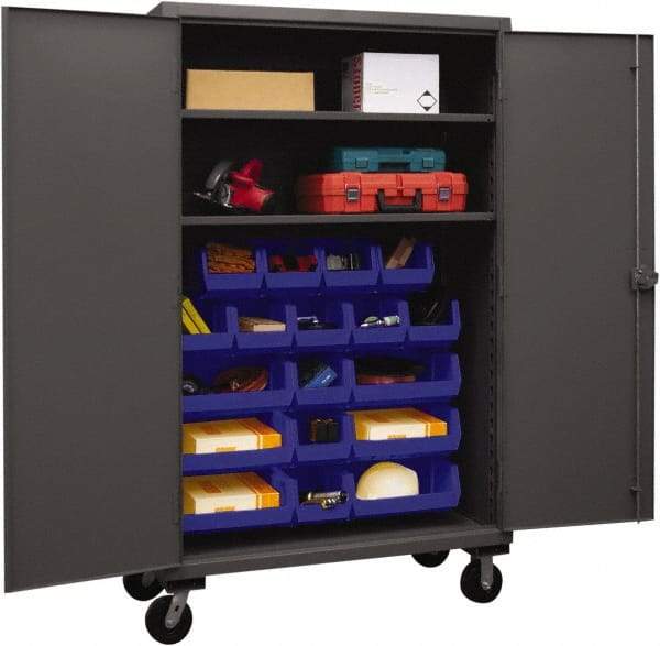 Durham - 2 Shelf 18 Bin Mobile Storage Cabinet - Steel, 48" Wide x 24" Deep x 80" High, Blue - Eagle Tool & Supply