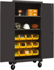 Durham - 2 Shelf 12 Bin Mobile Storage Cabinet - Steel, 36" Wide x 24" Deep x 80" High, Yellow - Eagle Tool & Supply