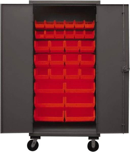 Durham - 30 Bin Mobile Storage Cabinet - Steel, 36" Wide x 24" Deep x 80" High, Red - Eagle Tool & Supply