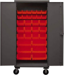 Durham - 30 Bin Mobile Storage Cabinet - Steel, 36" Wide x 24" Deep x 80" High, Red - Eagle Tool & Supply