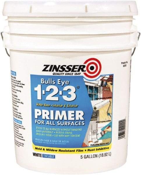 Rust-Oleum - 5 Gal White Water-Based Acrylic Enamel Primer - 450 Sq Ft Coverage, 86 gL Content, Quick Drying, Interior/Exterior - Eagle Tool & Supply