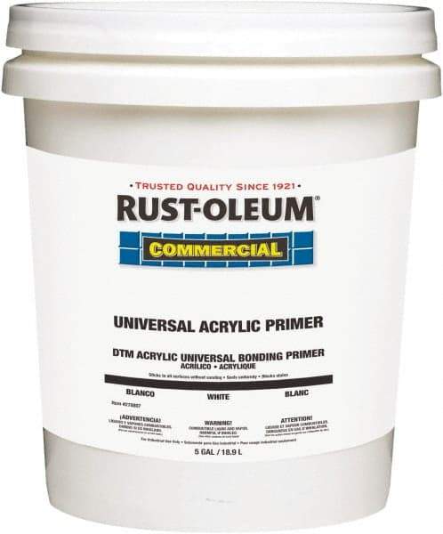 Rust-Oleum - 5 Gal White Water-Based Acrylic Enamel Primer - 350 to 450 Sq Ft Coverage, <100 gL Content, Quick Drying, Interior/Exterior - Eagle Tool & Supply