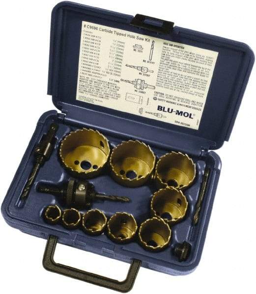 Disston - 9 Piece, 3/4" to 2-1/2" Saw Diam, Hole Saw Kit - Carbide-Tipped, Toothed Edge, Pilot Drill Model No. E0103107, Includes 9 Hole Saws - Eagle Tool & Supply