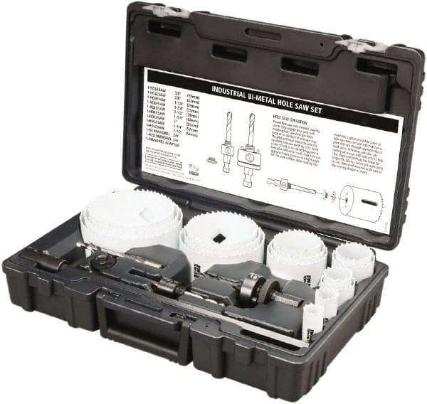 Disston - 20 Piece, 3/4" to 4-1/2" Saw Diam, Industrial Hole Saw Kit - Bi-Metal, Toothed Edge, Pilot Drill Model No. E0102457, Includes 15 Hole Saws - Eagle Tool & Supply