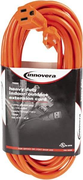 innovera - 25', 14/2 Gauge/Conductors, Orange Indoor & Outdoor Extension Cord - 1 Receptacle, 13 Amps, NEMA 5-15R - Eagle Tool & Supply