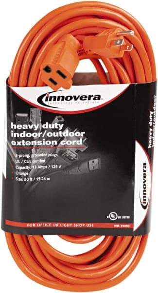 innovera - 50', 14/2 Gauge/Conductors, Orange Indoor & Outdoor Extension Cord - 1 Receptacle, 13 Amps, NEMA 5-15R - Eagle Tool & Supply