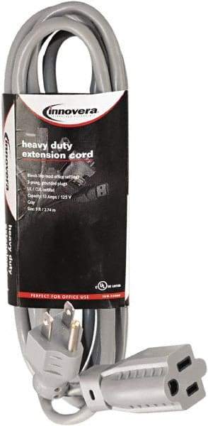 innovera - 9', 14/2 Gauge/Conductors, Gray Indoor Extension Cord - 1 Receptacle, 13 Amps, NEMA 5-15R - Eagle Tool & Supply