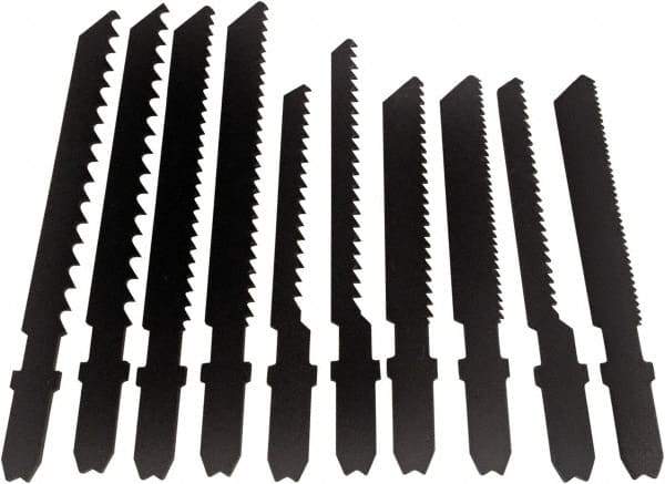 Disston - 7 Piece, 3" to 3-1/2" Long, 6 to 24 Teeth per Inch, Bi-Metal Jig Saw Blade Set - Toothed Edge, U-Shank - Eagle Tool & Supply