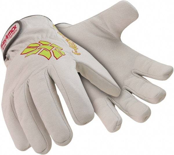 HexArmor - Size L (9), ANSI Cut Lvl A8, Puncture Lvl 4, Goatskin Leather Cut & Puncture Resistant Gloves - 9.5" Long, SuperFabric Lining, Hook & Loop Cuff, White/Hi-Vis Yellow, Paired - Eagle Tool & Supply
