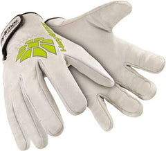 HexArmor - Size 2XL (11), ANSI Cut Lvl A8, Puncture Lvl 4, Abrasion Lvl 4, Goatskin Leather Cut & Puncture Resistant Gloves - 10" Long, SuperFabric Lining, Slip-On Cuff, White/Hi-Vis Yellow, Paired - Eagle Tool & Supply