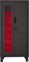 Durham - 30 Bin Locking Storage Cabinet - Steel, 36" Wide x 24" Deep x 78" High, Red - Eagle Tool & Supply