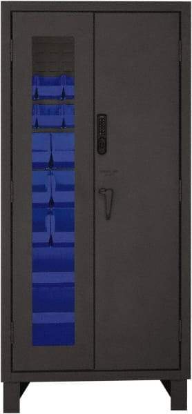 Durham - 30 Bin Locking Storage Cabinet - Steel, 36" Wide x 24" Deep x 78" High, Blue - Eagle Tool & Supply