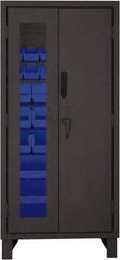 Durham - 30 Bin Locking Storage Cabinet - Steel, 36" Wide x 24" Deep x 78" High, Blue - Eagle Tool & Supply