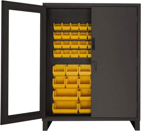 Durham - 54 Bin Locking Storage Cabinet - Steel, 60" Wide x 24" Deep x 78" High, Yellow - Eagle Tool & Supply