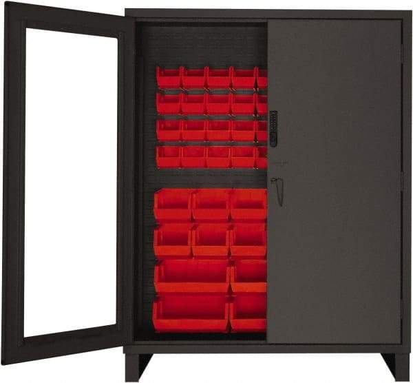Durham - 54 Bin Locking Storage Cabinet - Steel, 60" Wide x 24" Deep x 78" High, Red - Eagle Tool & Supply