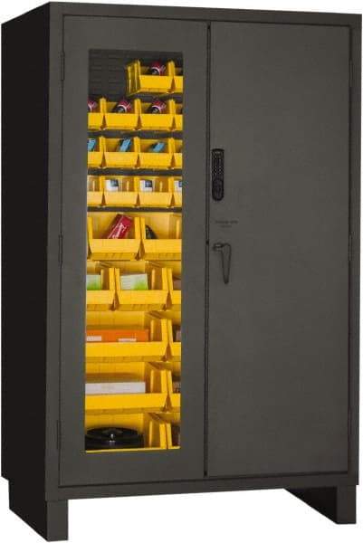 Durham - 42 Bin Locking Storage Cabinet - Steel, 48" Wide x 24" Deep x 78" High, Yellow - Eagle Tool & Supply