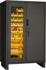 Durham - 42 Bin Locking Storage Cabinet - Steel, 48" Wide x 24" Deep x 78" High, Yellow - Eagle Tool & Supply
