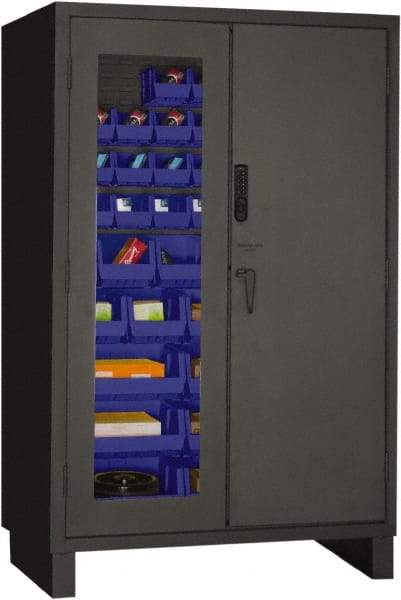 Durham - 42 Bin Locking Storage Cabinet - Steel, 48" Wide x 24" Deep x 78" High, Blue - Eagle Tool & Supply