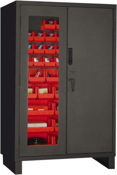 Durham - 42 Bin Locking Storage Cabinet - Steel, 48" Wide x 24" Deep x 78" High, Red - Eagle Tool & Supply