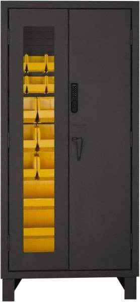 Durham - 30 Bin Locking Storage Cabinet - Steel, 36" Wide x 24" Deep x 78" High, Yellow - Eagle Tool & Supply