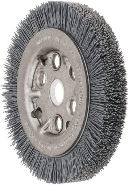 Weiler - 4-1/4" OD, 5/8" Arbor Hole, Crimped Nylon Wheel Brush - 3/4" Face Width, 5/8" Trim Length, 0.022" Filament Diam, 6,000 RPM - Eagle Tool & Supply