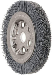 Weiler - 4-1/4" OD, 5/8" Arbor Hole, Crimped Nylon Wheel Brush - 3/4" Face Width, 5/8" Trim Length, 0.022" Filament Diam, 6,000 RPM - Eagle Tool & Supply