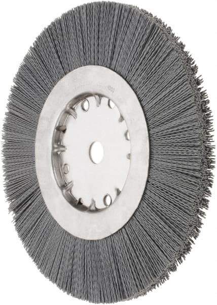 Weiler - 10" OD, 3/4" Arbor Hole, Crimped Nylon Wheel Brush - 1" Face Width, 2-1/2" Trim Length, 0.022" Filament Diam, 4,500 RPM - Eagle Tool & Supply