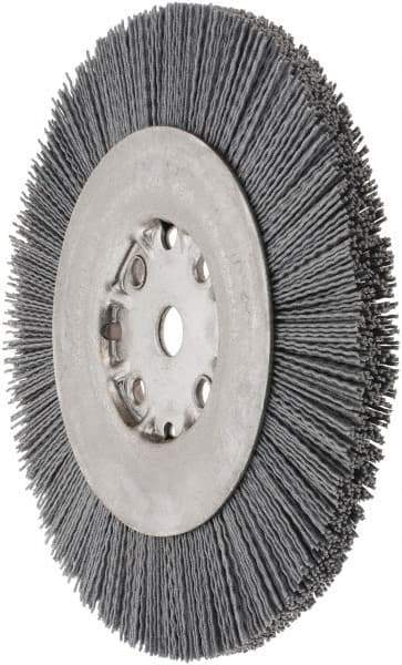 Weiler - 8" OD, 5/8" Arbor Hole, Crimped Nylon Wheel Brush - 7/8" Face Width, 1-1/2" Trim Length, 0.035" Filament Diam, 4,500 RPM - Eagle Tool & Supply