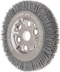 Weiler - 4-1/4" OD, 5/8" Arbor Hole, Crimped Nylon Wheel Brush - 3/4" Face Width, 5/8" Trim Length, 0.035" Filament Diam, 6,000 RPM - Eagle Tool & Supply