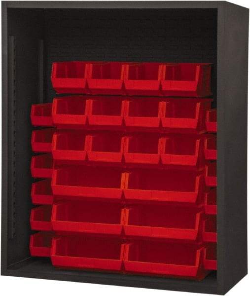 Durham - 30 Bin Enclosed Shelving - 48 Inch Overall Width x 24 Inch Overall Depth x 48 Inch Overall Height, Red Polyethylene Bins - Eagle Tool & Supply