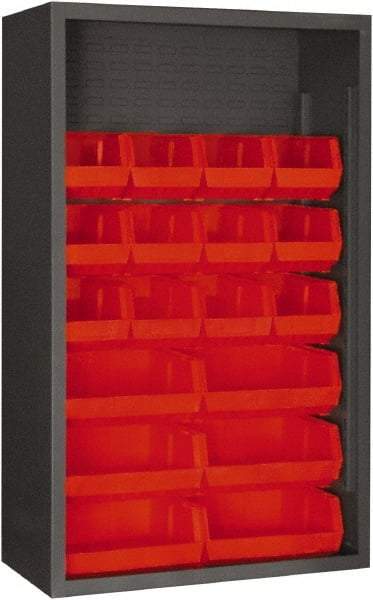 Durham - 18 Bin Enclosed Shelving - 36 Inch Overall Width x 18 Inch Overall Depth x 60 Inch Overall Height, Red Polyethylene Bins - Eagle Tool & Supply