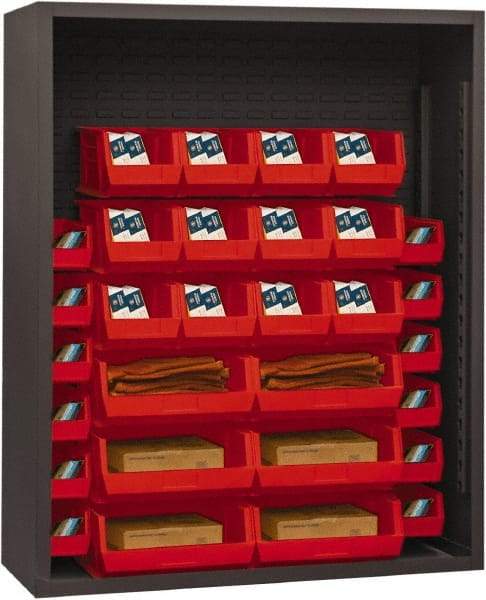 Durham - 30 Bin Enclosed Shelving - 48 Inch Overall Width x 18 Inch Overall Depth x 60 Inch Overall Height, Red Polyethylene Bins - Eagle Tool & Supply