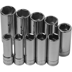 SK - 3/8" Drive Deep Socket Set - 10 to 19mm, Metric Measurement Standard - Eagle Tool & Supply