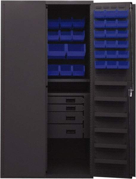 Durham - 2 Shelf 58 Bin Storage Cabinet - Steel, 36" Wide x 24" Deep x 72" High, Blue - Eagle Tool & Supply
