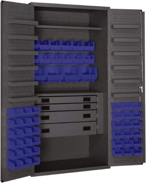 Durham - 2 Shelf 52 Bin Storage Cabinet - Steel, 36" Wide x 24" Deep x 72" High, Blue - Eagle Tool & Supply