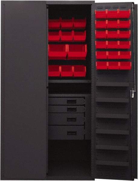 Durham - 2 Shelf 58 Bin Storage Cabinet - Steel, 36" Wide x 24" Deep x 72" High, Red - Eagle Tool & Supply
