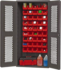Durham - 45 Bin Storage Cabinet - Steel, 36" Wide x 18" Deep x 72" High, Red - Eagle Tool & Supply