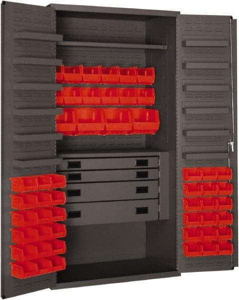 Durham - 2 Shelf 52 Bin Storage Cabinet - Steel, 36" Wide x 24" Deep x 72" High, Red - Eagle Tool & Supply