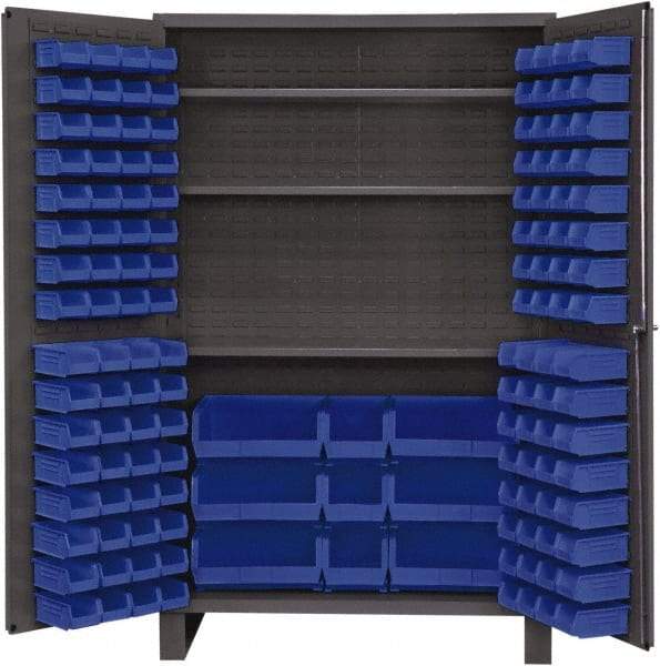 Durham - 3 Shelf 137 Bin Storage Cabinet - Steel, 48" Wide x 24" Deep x 78" High, Blue - Eagle Tool & Supply